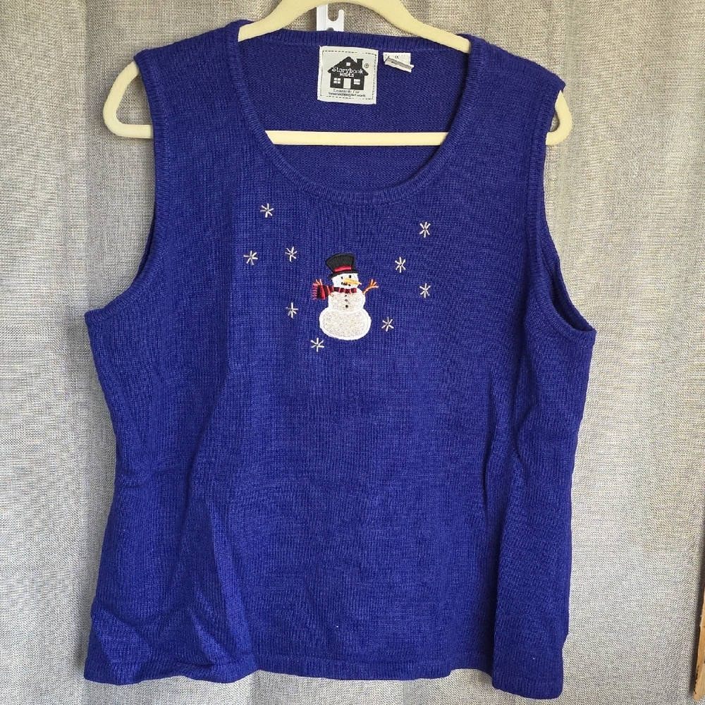 Storybook Knits Holiday Time Blue Snowman‎ Tank Top Women's Size 1X P1-13